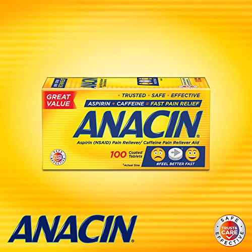 Anacin Fast Pain Relief, Aspirin + Caffeine Pain Reliever, 100 coated tablets