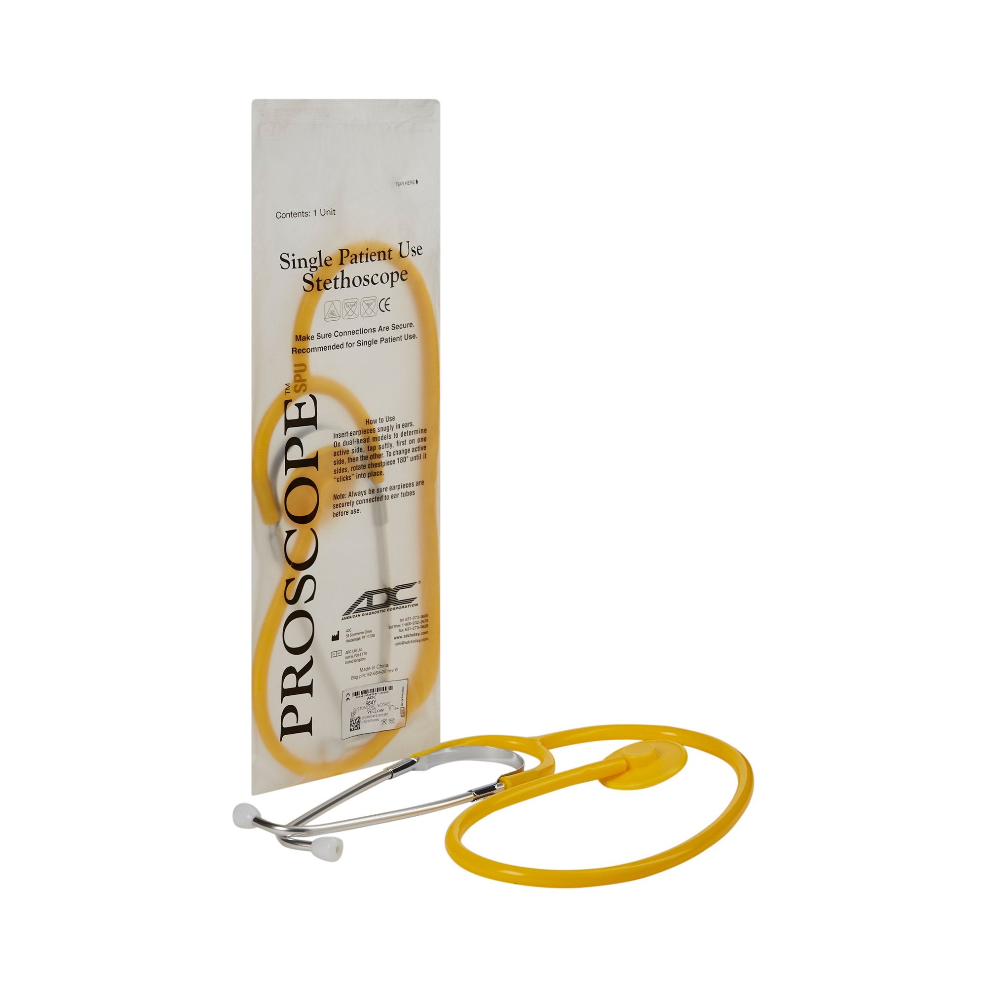Disposable Stethoscope Proscope664 Yellow 1-Tube 22 Inch Tube Single Head Chestpiece