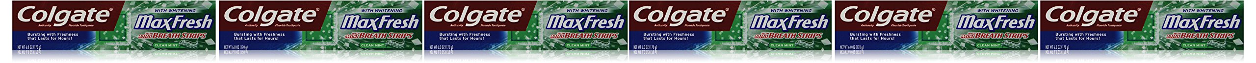 Colgate Max Fresh Toothpaste with Mini Breath Strips, Clean Mint, 6 Ounces (Pack of 6)