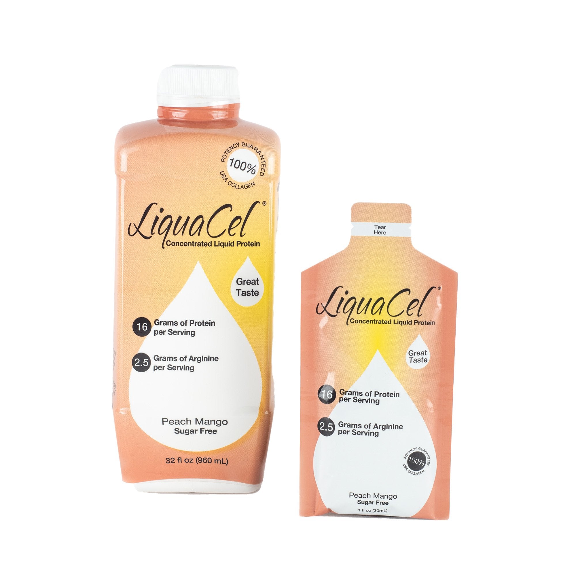 Oral Supplement LiquaCel Peach Mango Flavor Liquid 32 oz. Bottle