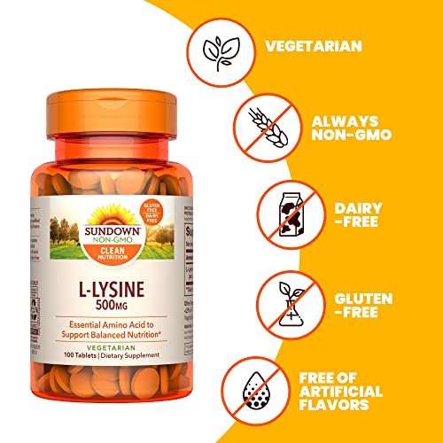 Sundown L-Lysine HCl, For Balanced Nutrition & Health, 500 mg, 100 Caplets (Pack of 4)