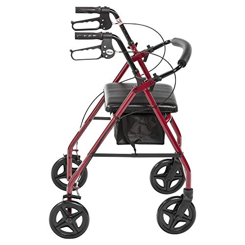 Drive Medical Aluminum Rollator Fold Up and Removable Back Support, Padded Seat with 7.5-Inch Casters, Red