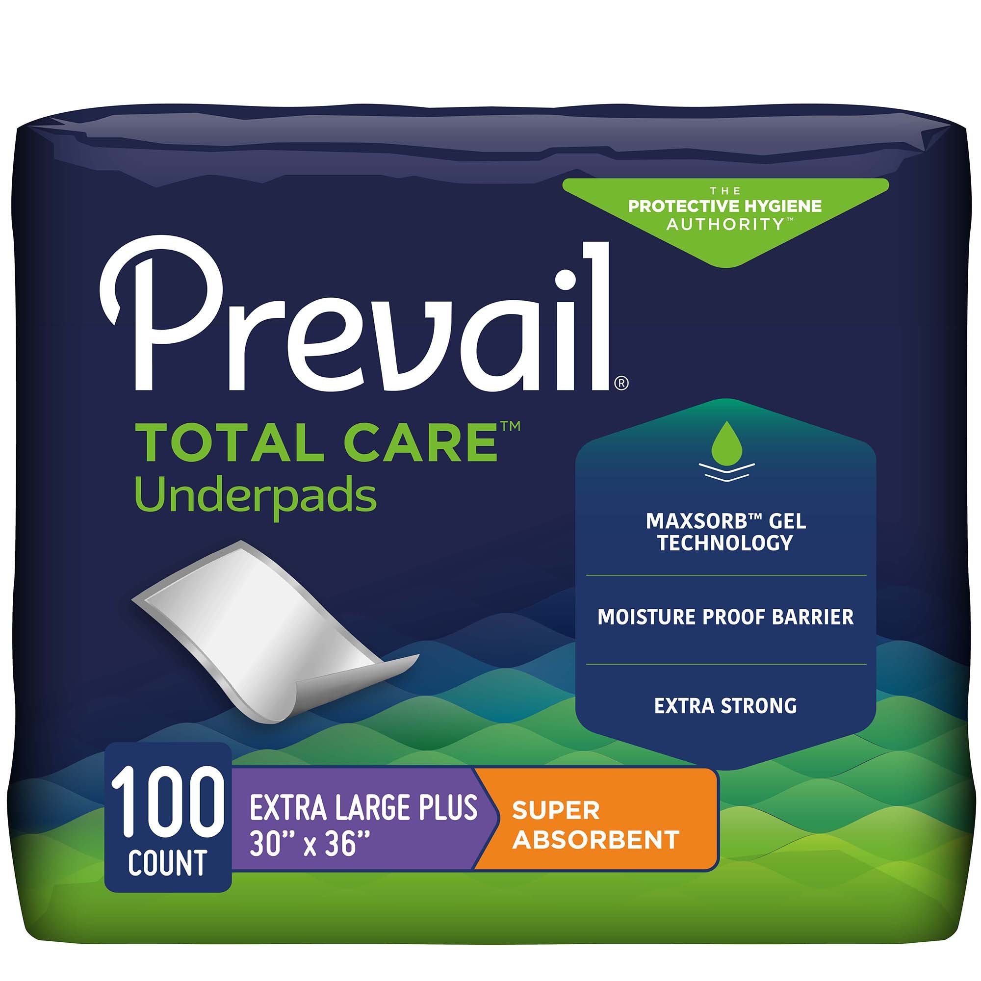 Disposable Underpad Prevail Total Care 30 X 36 Inch Polymer Heavy Absorbency