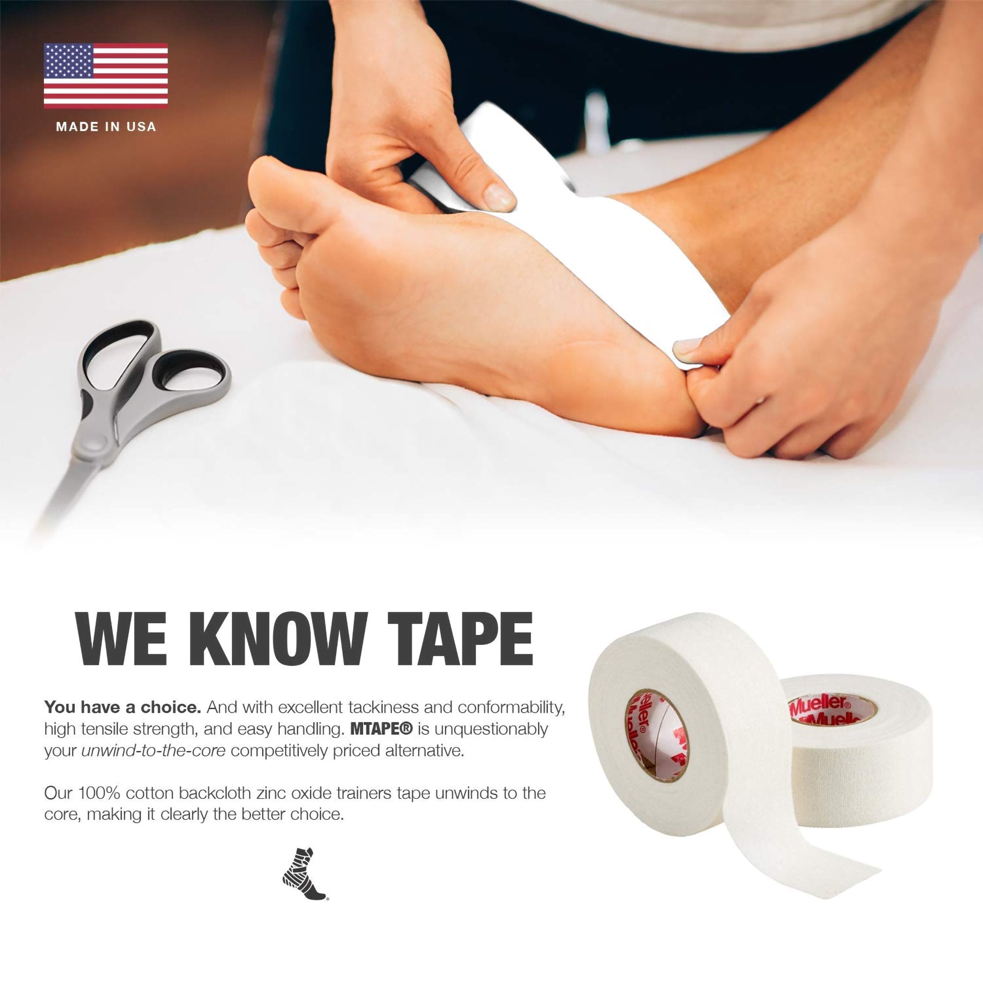 Athletic Tape Mueller Mtape Easy Tear Cotton / Zinc Oxide 1-1/2 Inch X 15 Yard White NonSterile