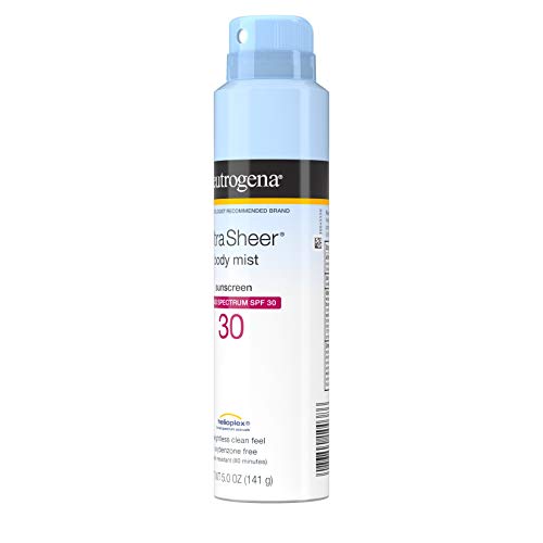 Neutrogena Ultra Sheer Body Mist Sunscreen Spray Broad Spectrum SPF 30, Lightweight, Non-Greasy & Water Resistant, Oil-Free & Non-Comedogenic, Oxybenzone-Free UVA/UVB Sunscreen Mist, 5 oz (Pack of 3)
