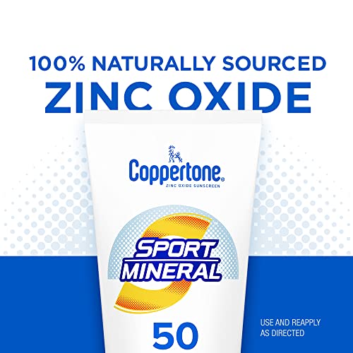 Coppertone SPORT Sunscreen Lotion SPF 50, Zinc Oxide Mineral Sunscreen, Water Resistant Body Sunscreen SPF 50, 5 Fl Oz Tube
