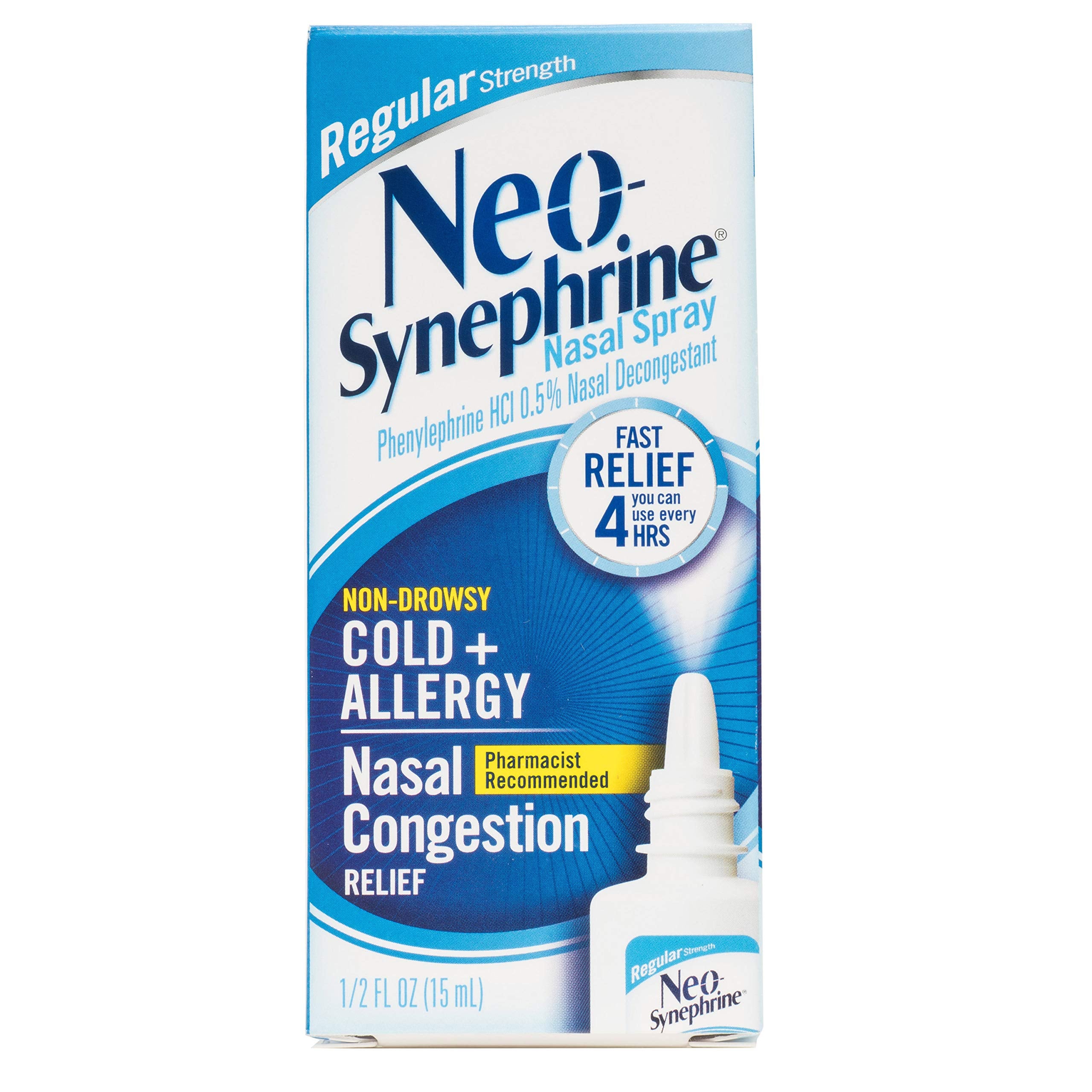 Neosynephrine Nasal Spray for Cold & Sinus Relief, Fast Relief, Pharmacist Recommended, Clear, Regular Strength, 0.5 Fl Oz