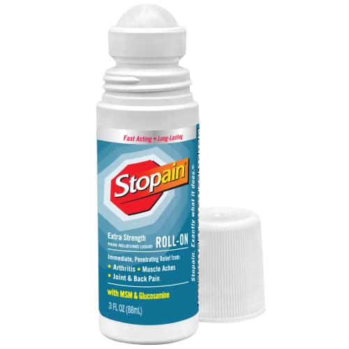 Stopain Pain Relief Roll On Gel 3oz, USA Made, Max Strength Fast Acting with MSM, Glucosamine, Menthol for Arthritis, Lower Back, Knee, Neck, HSA FSA Approved OTC Topical Analgesic Products