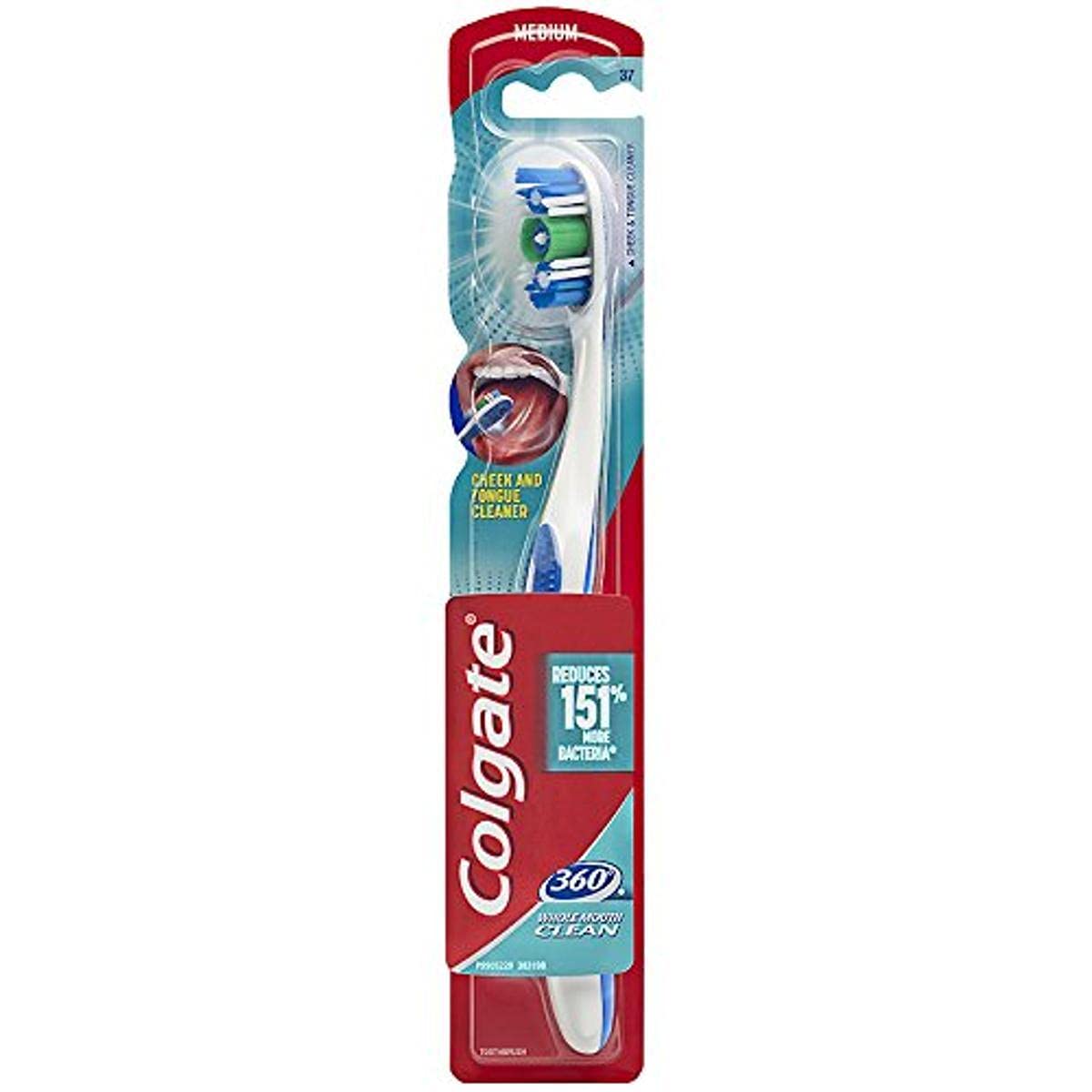 Colgate Battery Powered 360 Toothbrush with Tongue and Cheek Cleaner, Medium Toothbrush, 1 Pack