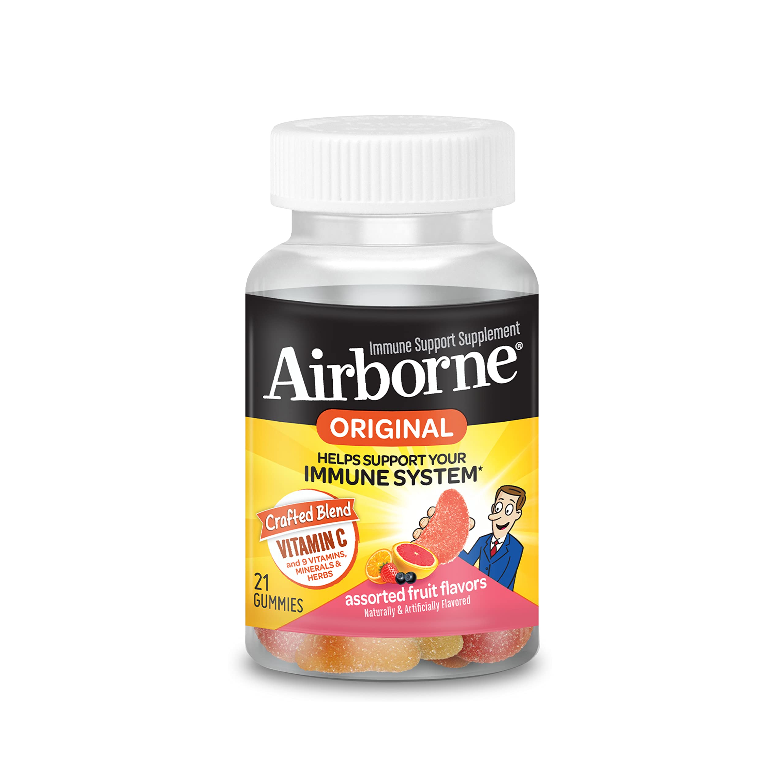 Airborne 750mg Vitamin C Gummies For Adults, Immune Support Supplement with Powerful Antioxidants Vitamins A C & E - 21 Gummies, Assorted Fruit Flavor
