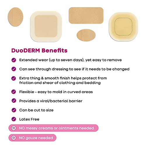 DuoDERM CGF Hydrocolloid 4"x4" Sterile Square Dressing with Border for Hard to Dress Wounds, Square, Beige, 187971, Box of 5