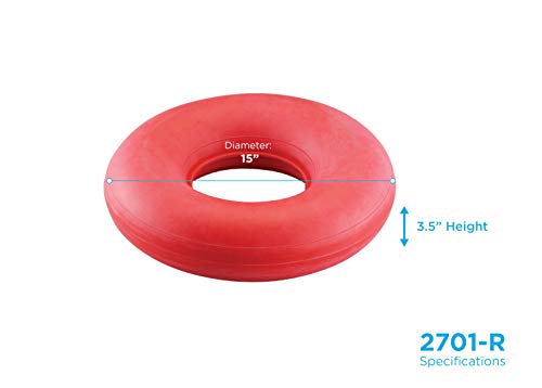 NOVA Inflatable Donut Cushion, Easy to Inflate and Deflate Seat Cushion, Durable Rubber and Easy to Clean Red 15 Inch Diameter