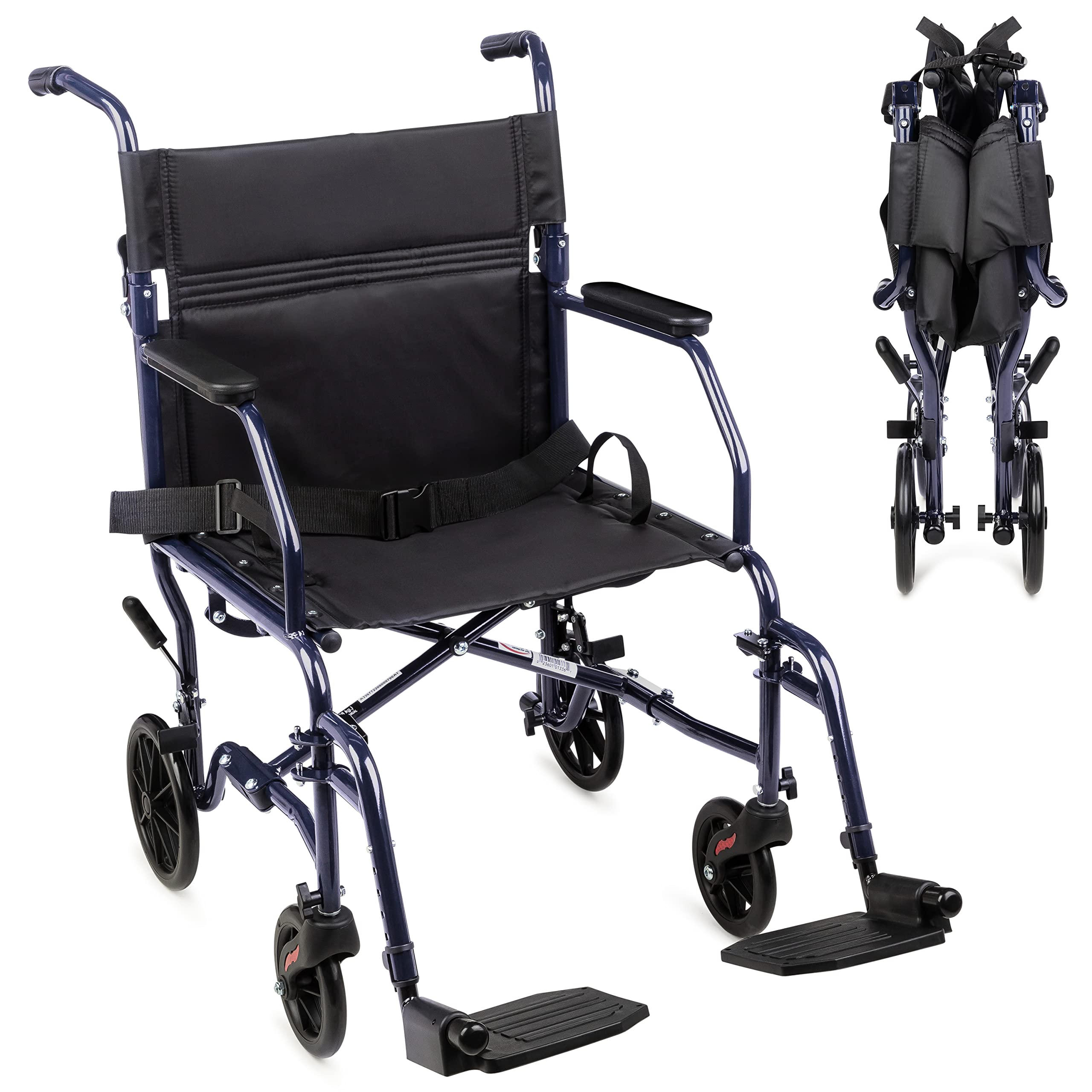 Carex Transport Wheelchair With 19 inch Seat - Folding Transport Chair with Foot Rests - Foldable Wheel Chair and Lightweight Folding Wheelchair for Storage and Travel