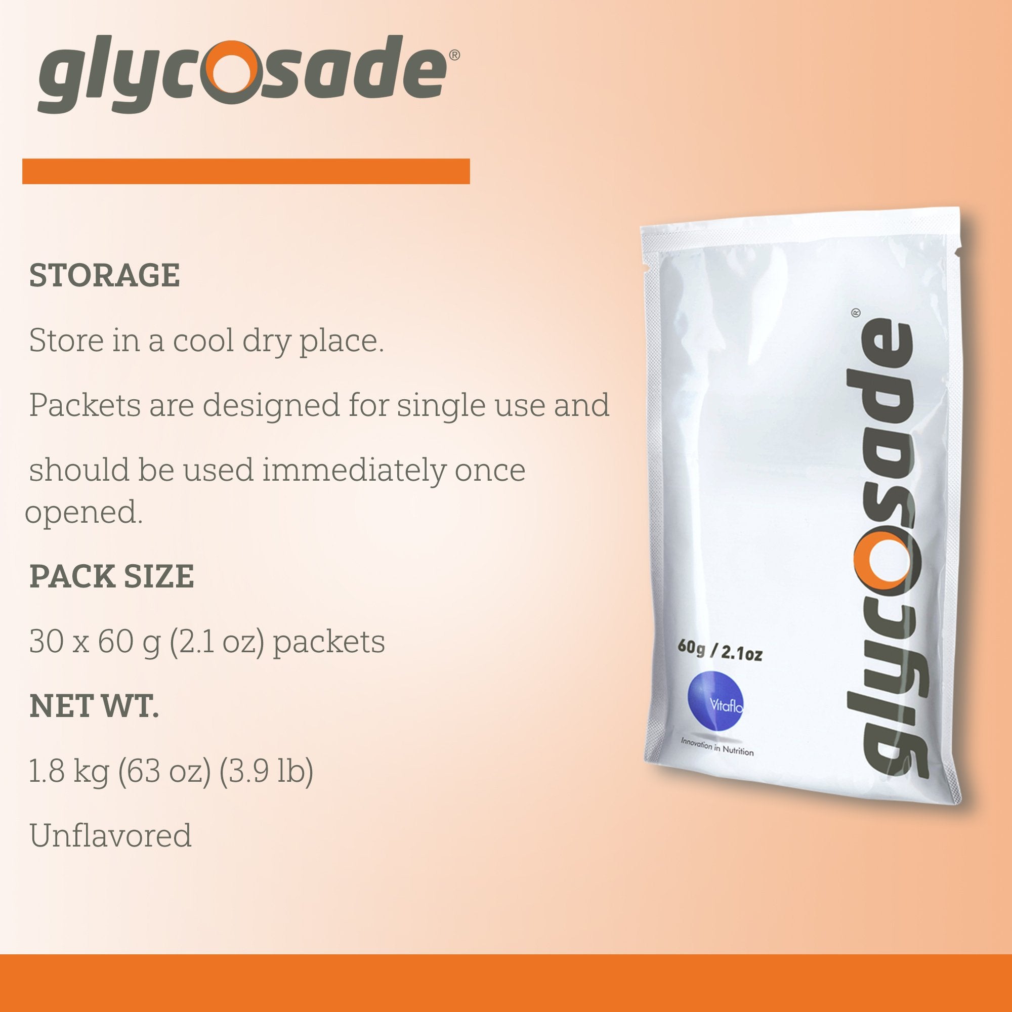 Oral Supplement Glycosade Unflavored Powder 60 Gram Individual Packet