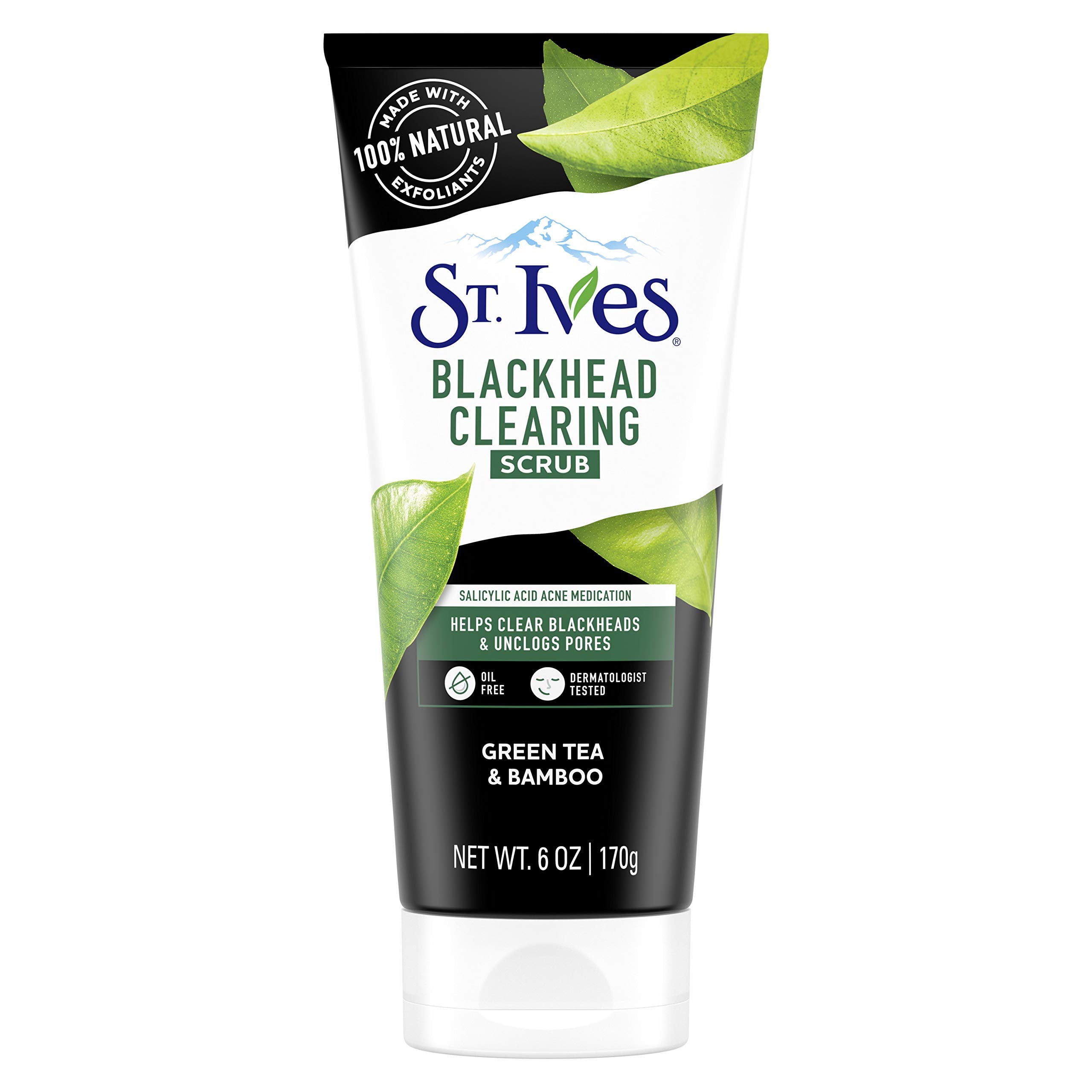 St. Ives Blackhead Clearing Face Scrub Clears Blackheads & Unclogs Pores Green Tea & Bamboo With Oil-Free Salicylic Acid Acne Medication, Made with 100% Natural Exfoliants 6 oz