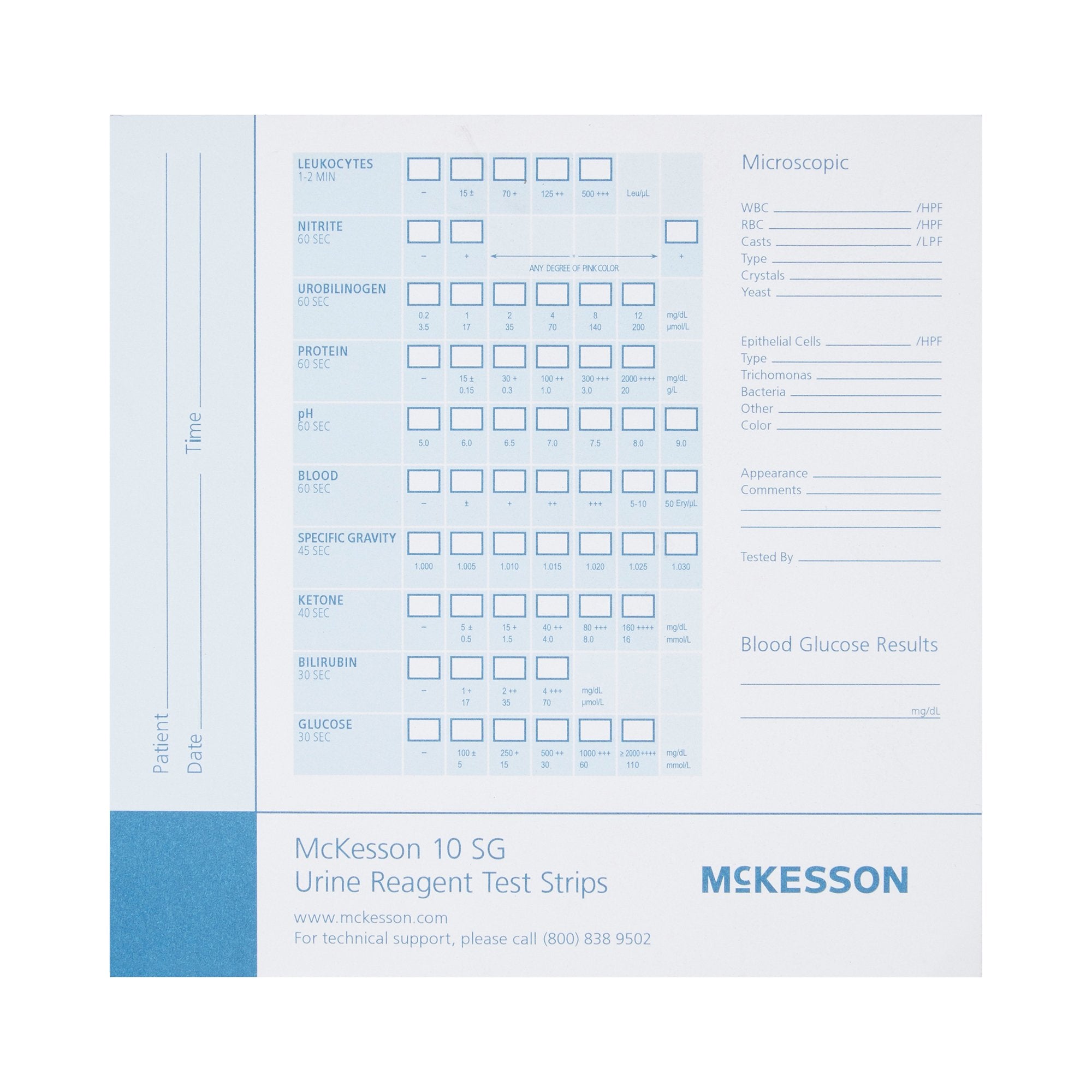 Urine Reagent Test Strip Recording Pad McKesson Consult For use with McKesson CONSULT 10SG Urine Reagent Strips (MFR # 121-10SG)