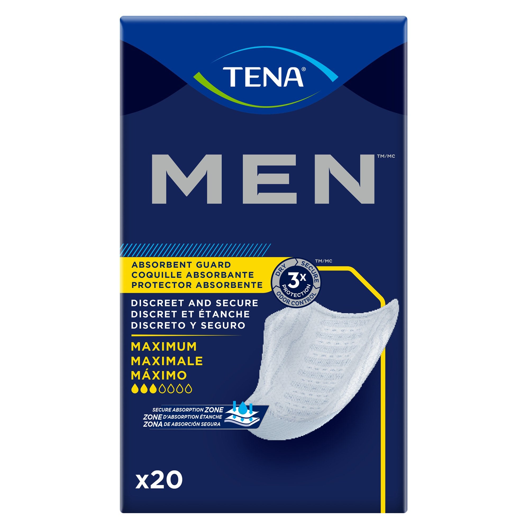 Bladder Control Pad TENA Men Moderate Guard 8 Inch Length Moderate Absorbency Dry-Fast Core One Size Fits Most
