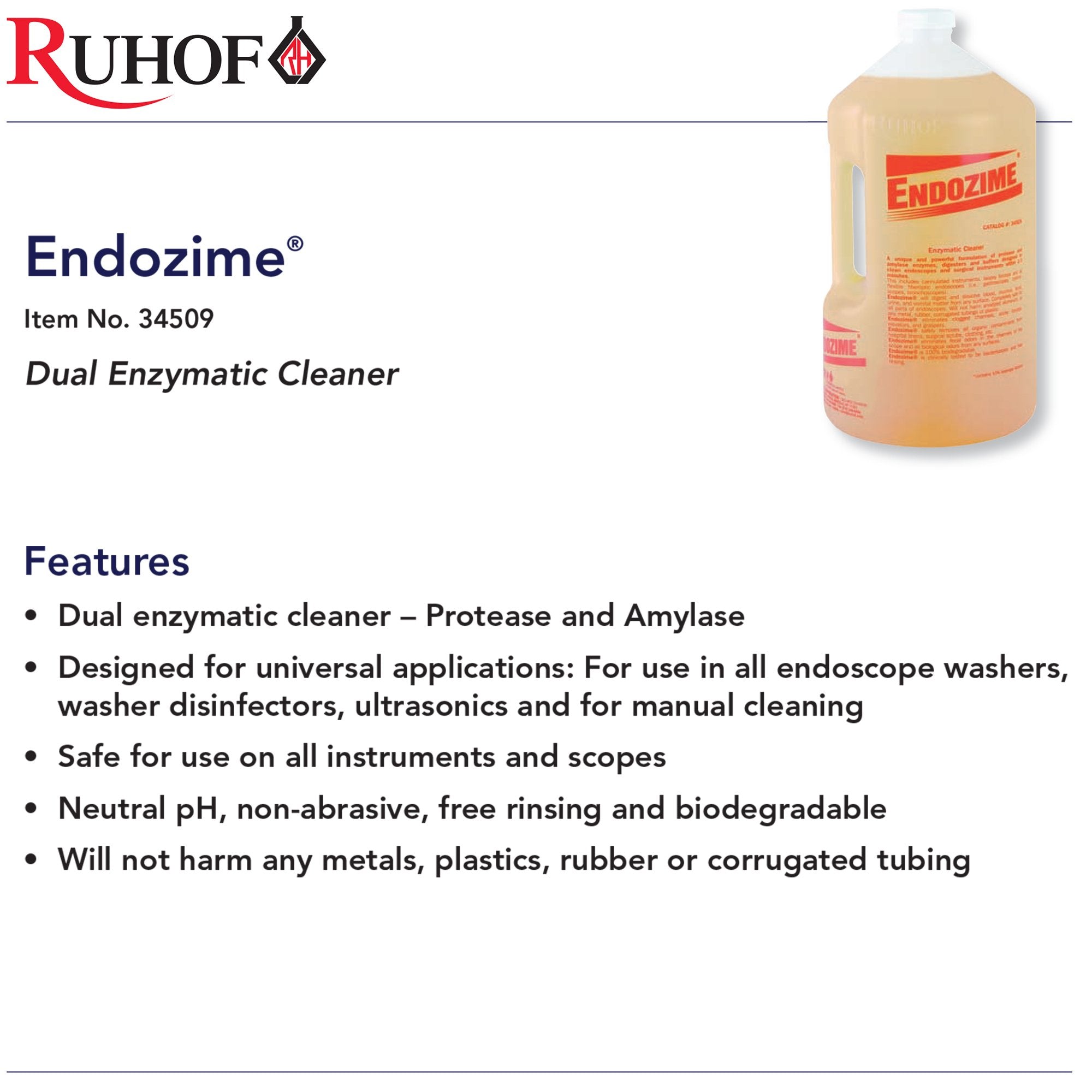 Dual Enzymatic Instrument Detergent Endozime Liquid Concentrate 1 gal. Jug Floral Scent