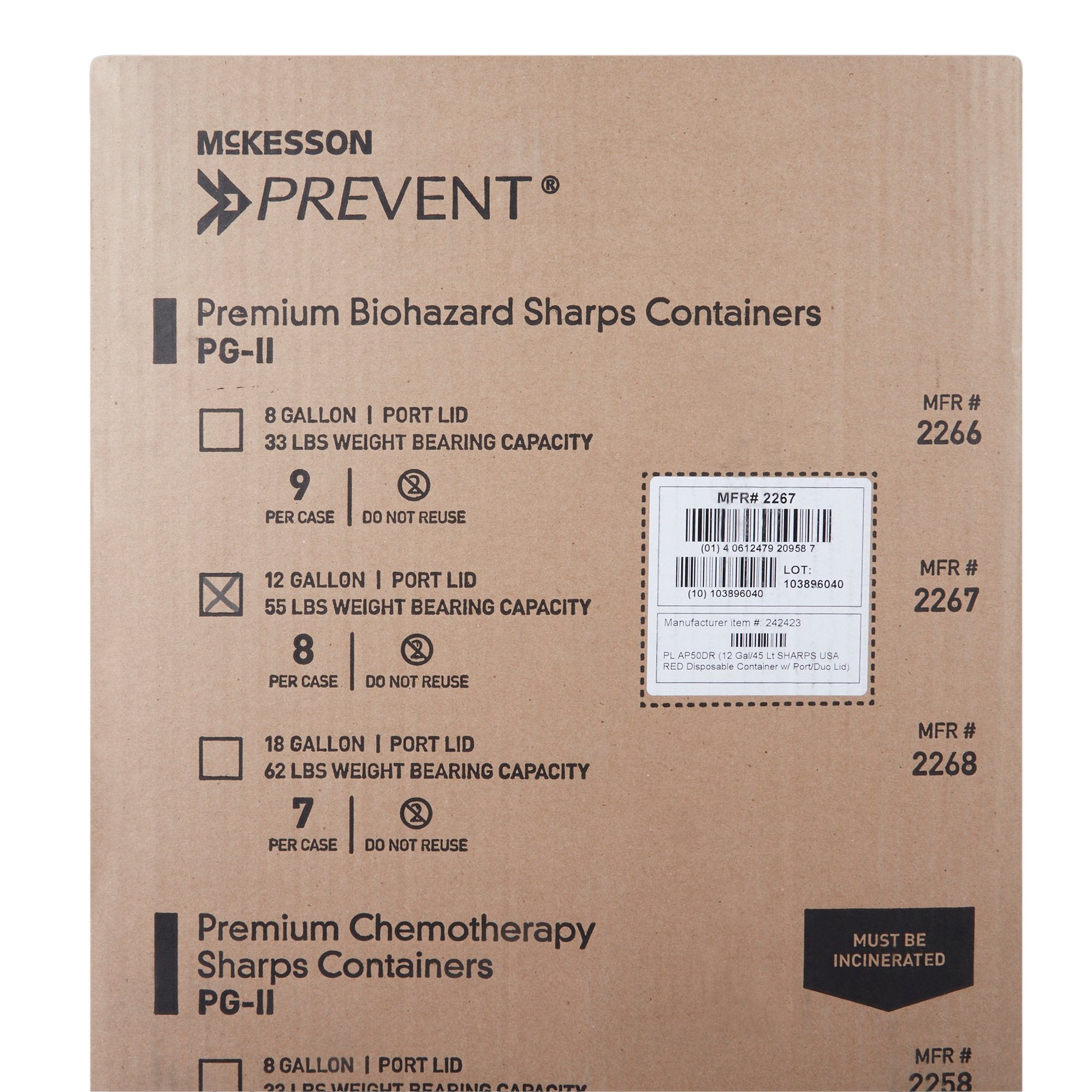 Sharps Container McKesson Prevent Red Base 20-4/5 H X 17-3/10 W X 13 L Inch Vertical Entry 12 Gallon