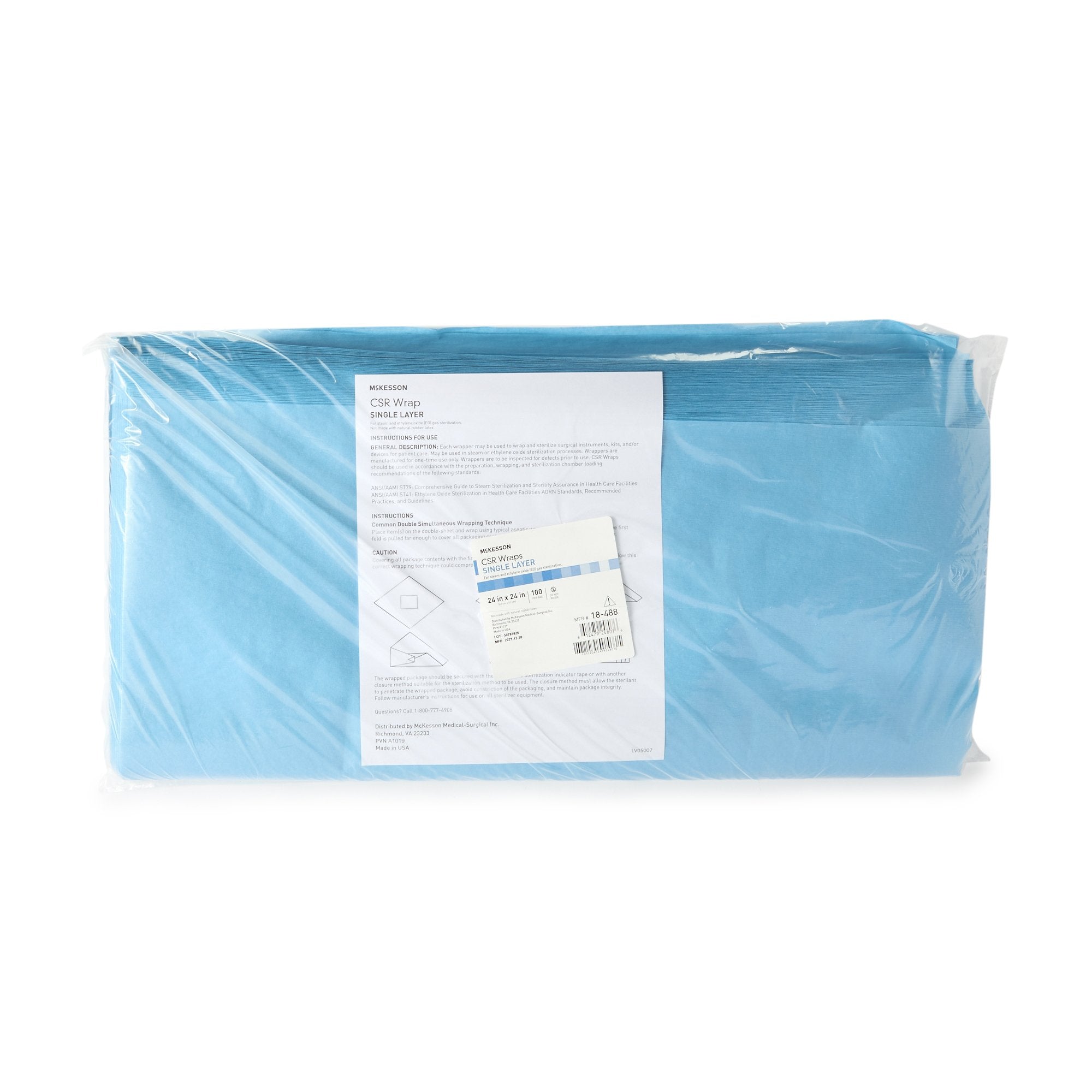 McKesson Sterilization Wrap Blue 24 X 24 Inch Single Layer Cellulose Steam / EO Gas