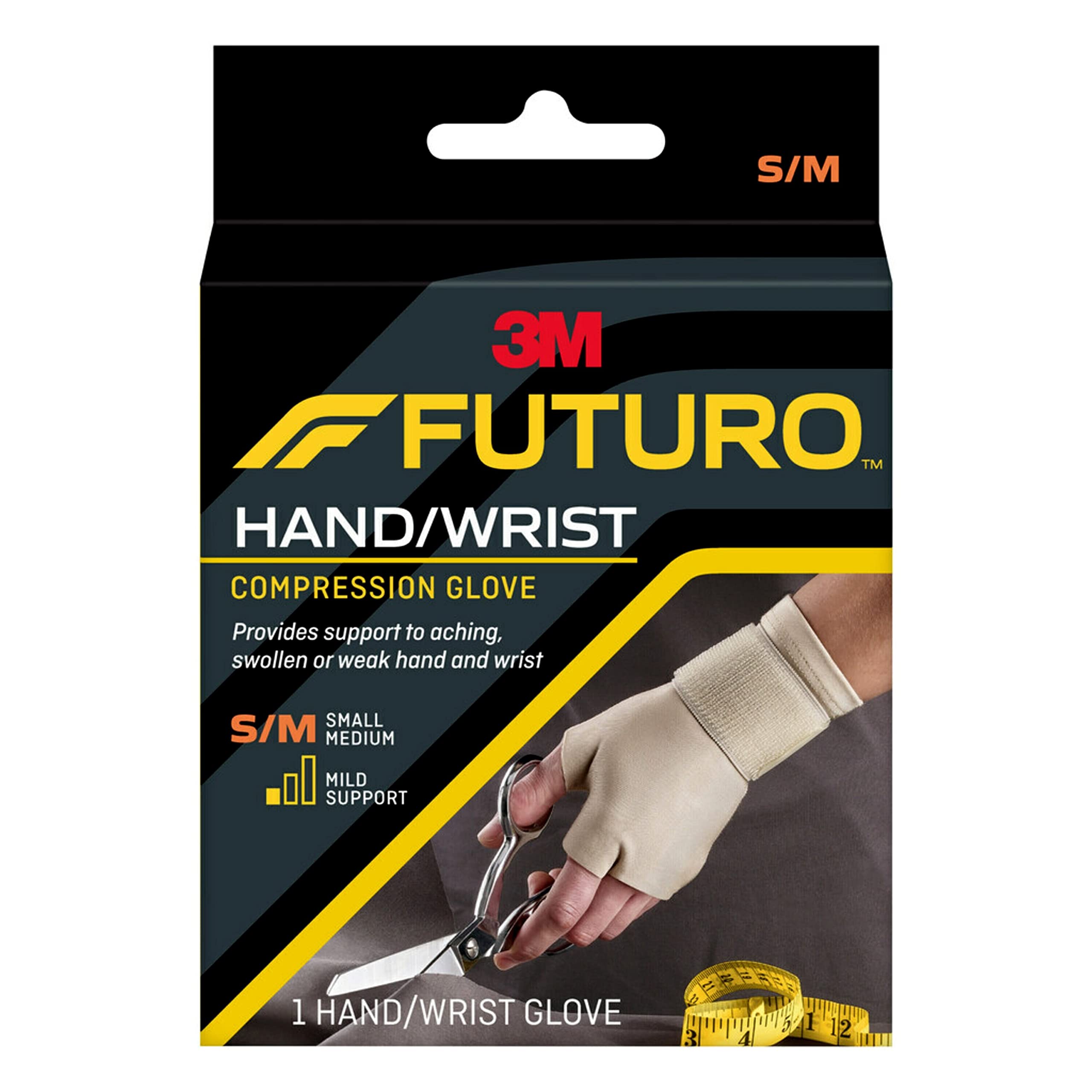FUTURO Compression Glove, Provides Mild Support to Aching, Weak Hands and Wrists, S/M