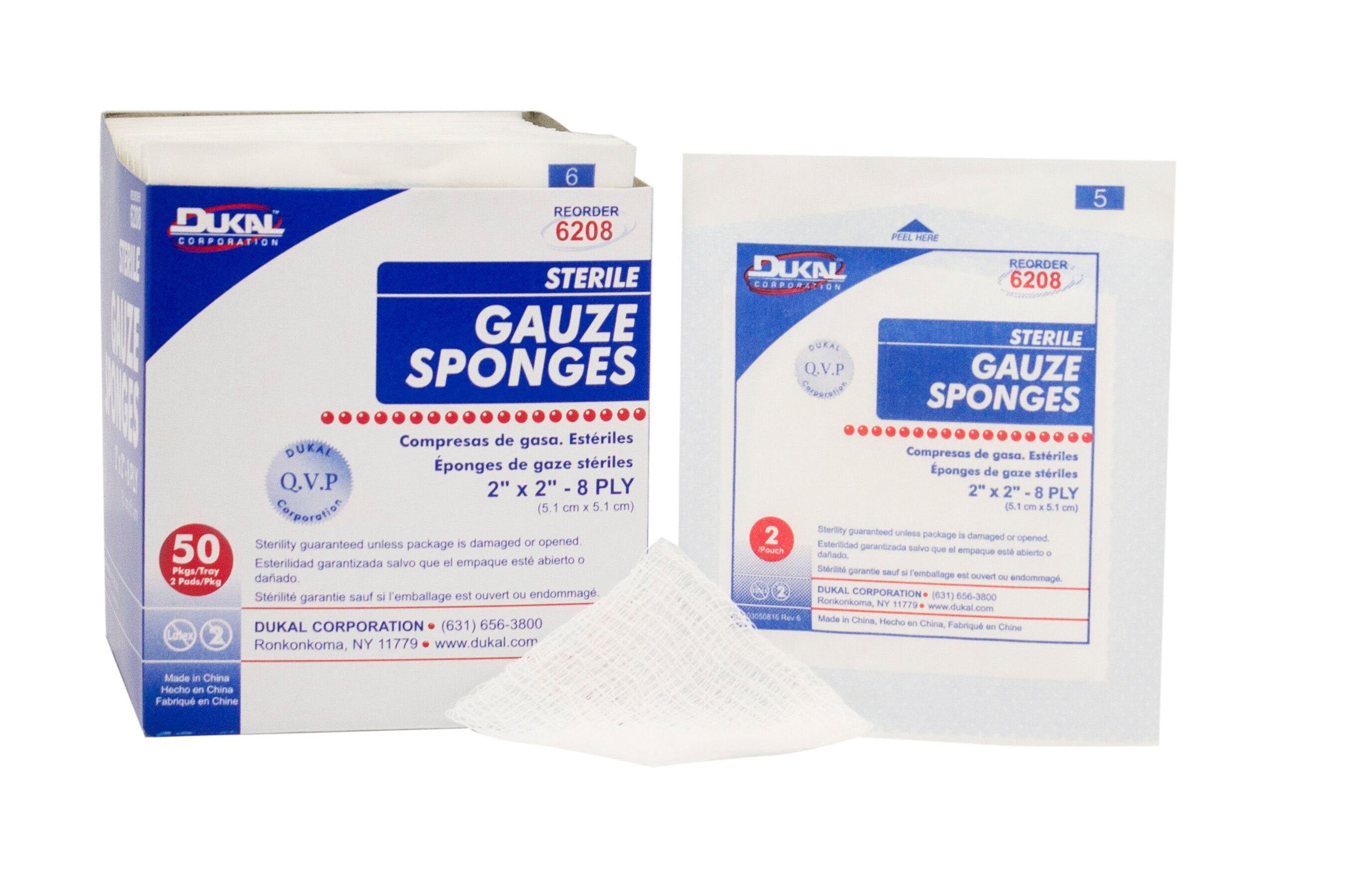 Gauze Sponge Dukal Cotton 8-Ply 2 X 2 Inch Square Sterile