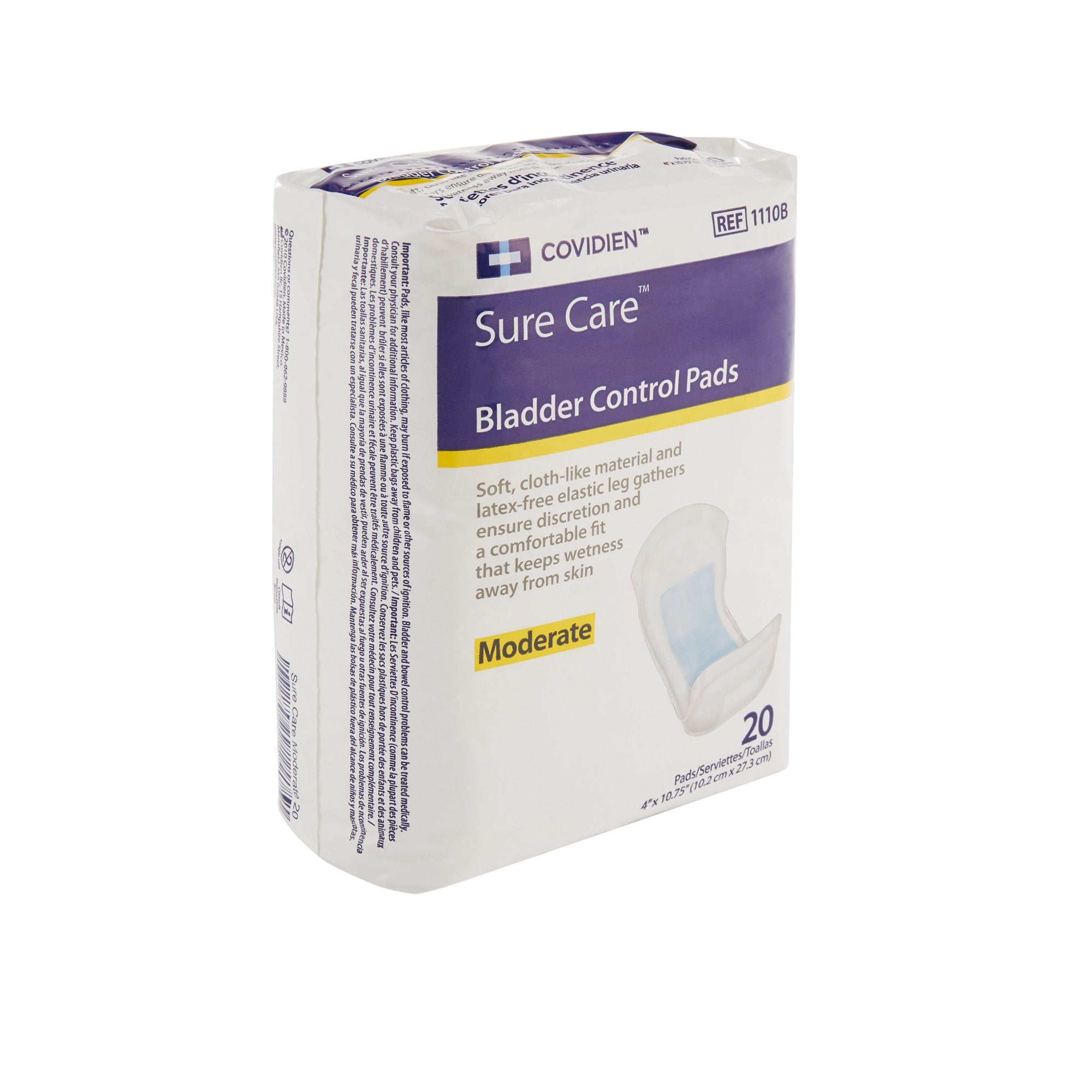 Bladder Control Pad Sure Care 4 X 10-3/4 Inch Moderate Absorbency Polymer Core One Size Fits Most