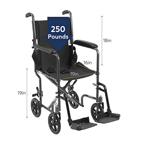 Drive Medical TR39E-SV Lightweight Folding Transport Wheelchair with Swing-Away Footrest, Silver
