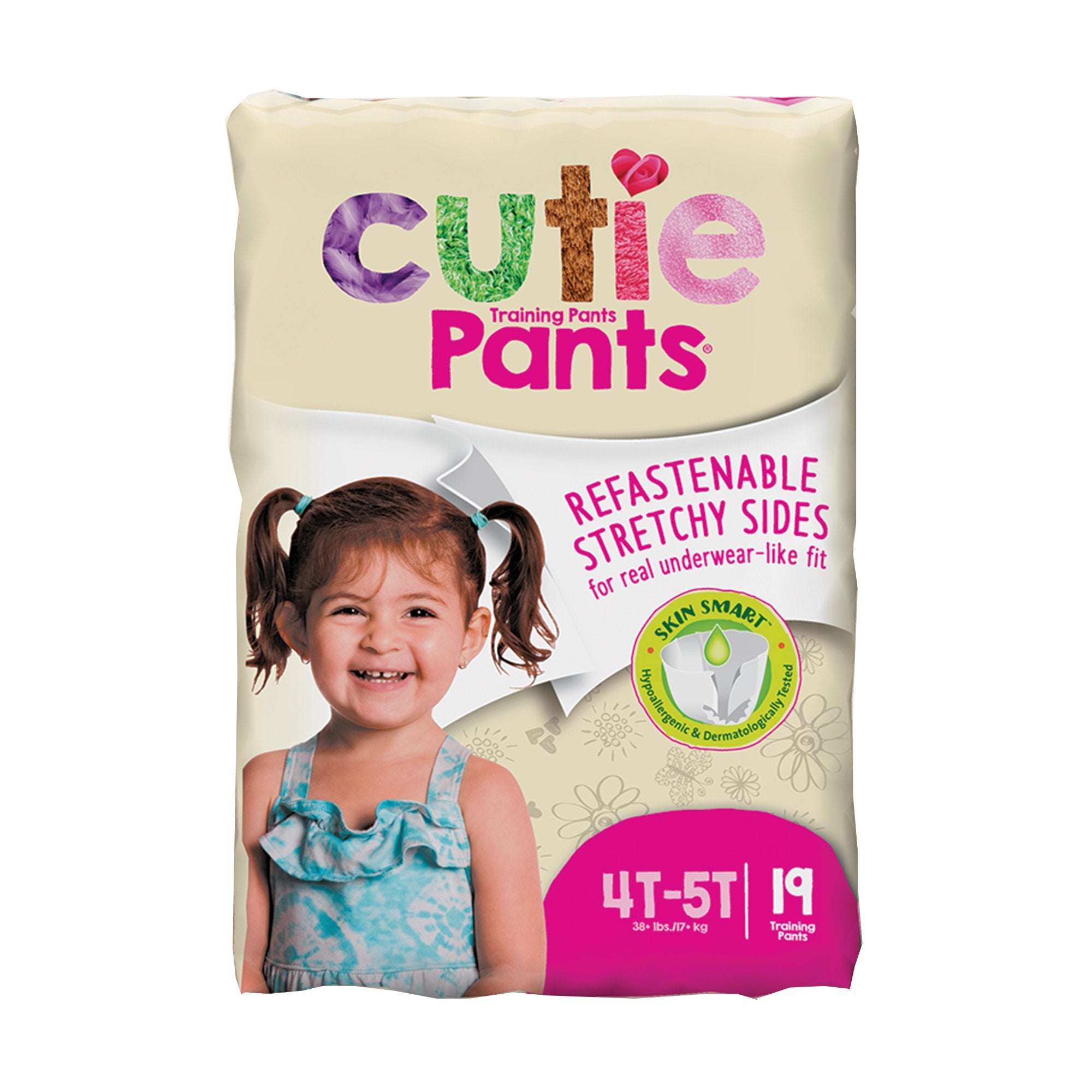 Female Toddler Training Pants Cutie Pants Pull On with Tear Away Seams Size 4T to 5T Disposable Heavy Absorbency
