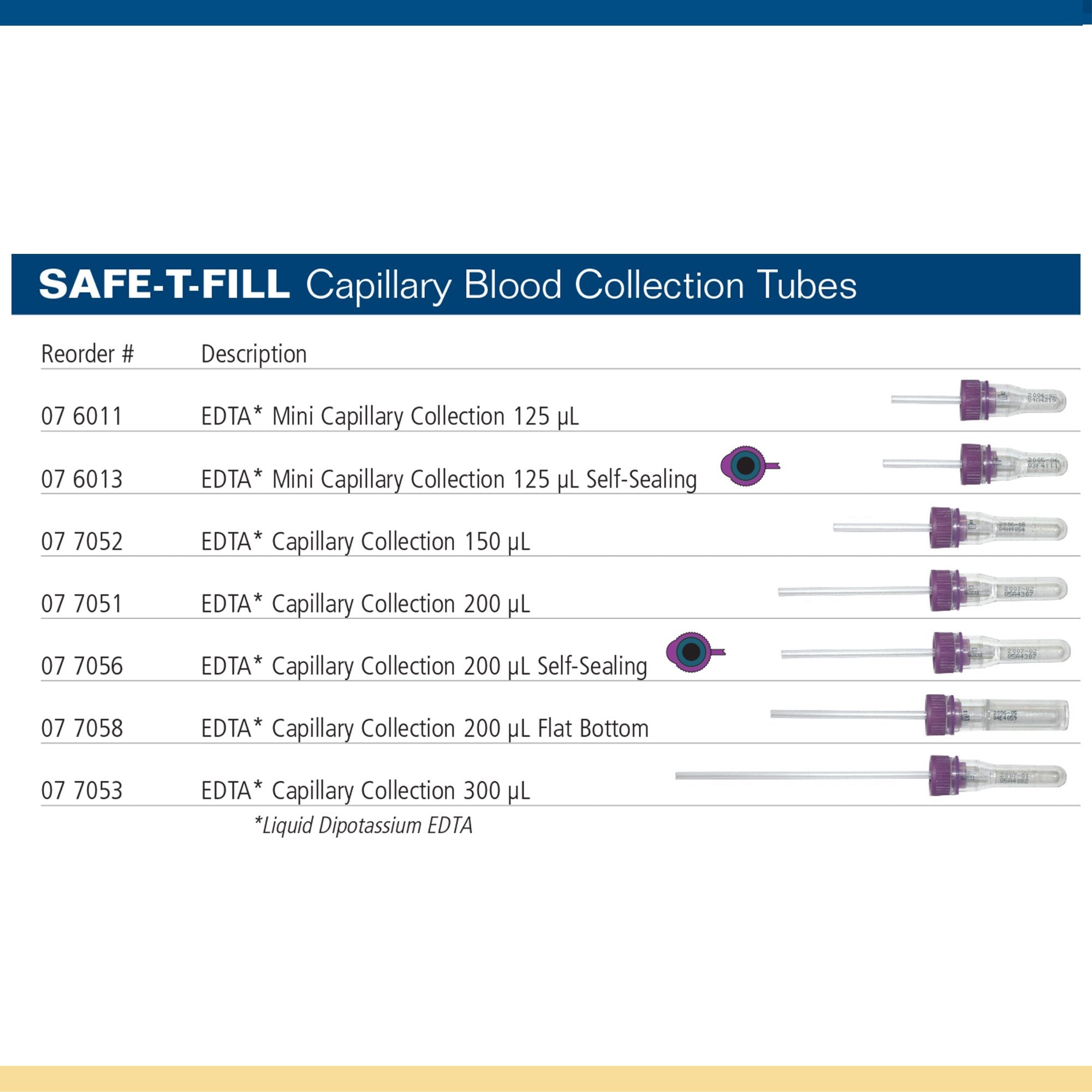 Safe-T-Fill Capillary Blood Collection Tube Whole Blood Tube K2 EDTA Additive 10.8 X 46.6 mm 200 L Purple Pierceable Attached Cap Plastic Tube