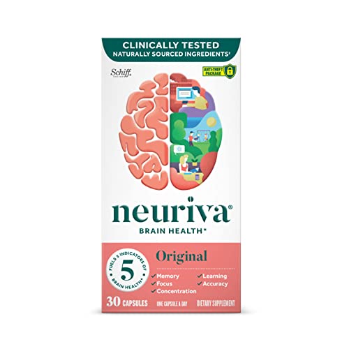 NEURIVA Original Brain Supplement for Memory, Focus & Concentration + Learning & Accuracy with Clinically Tested Nootropics Phosphatidylserine and Neurofactor, Caffeine Free, 30ct Capsules