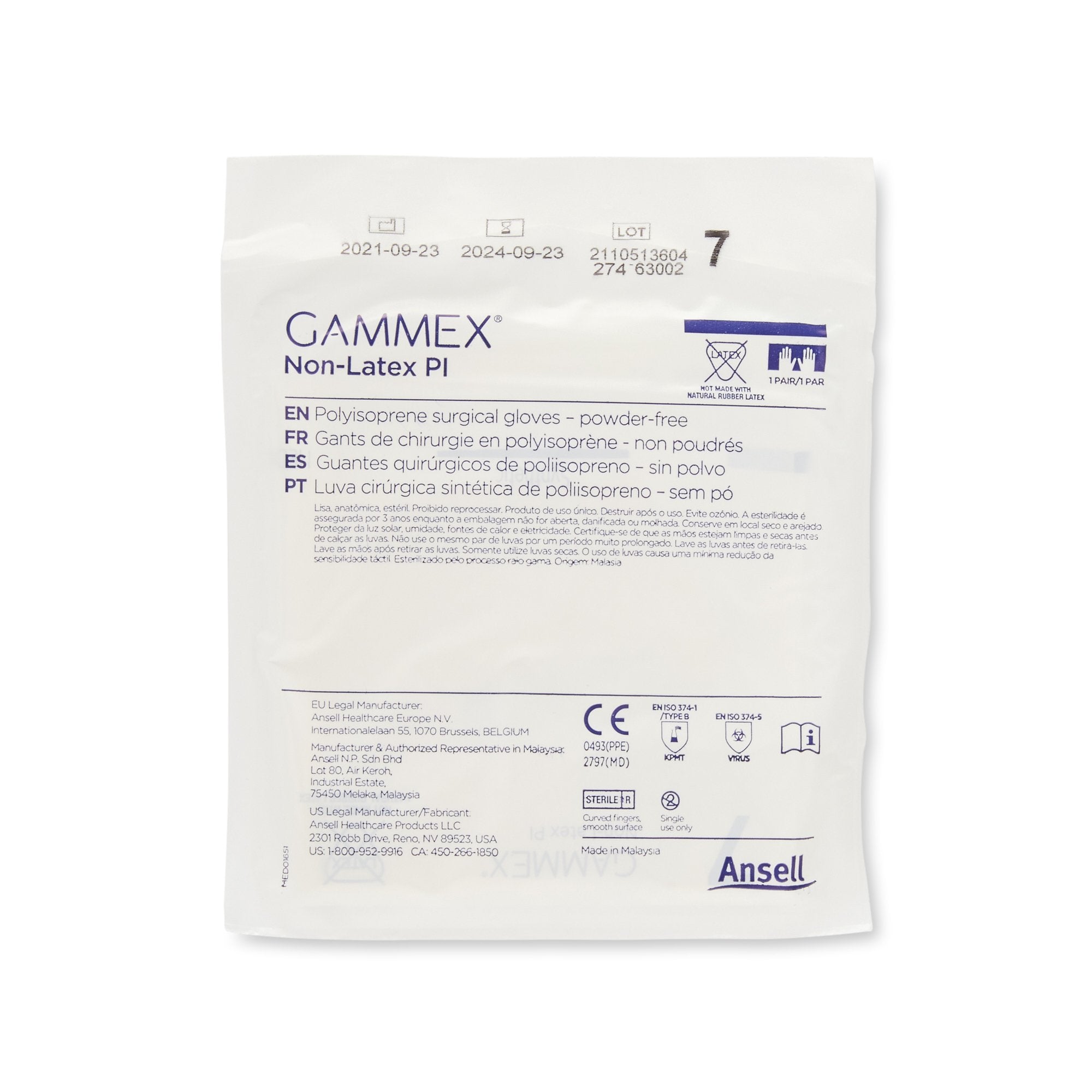 Surgical Glove GAMMEX Non-Latex PI Size 7 Sterile Polyisoprene Standard Cuff Length Micro-Textured White Chemo Tested