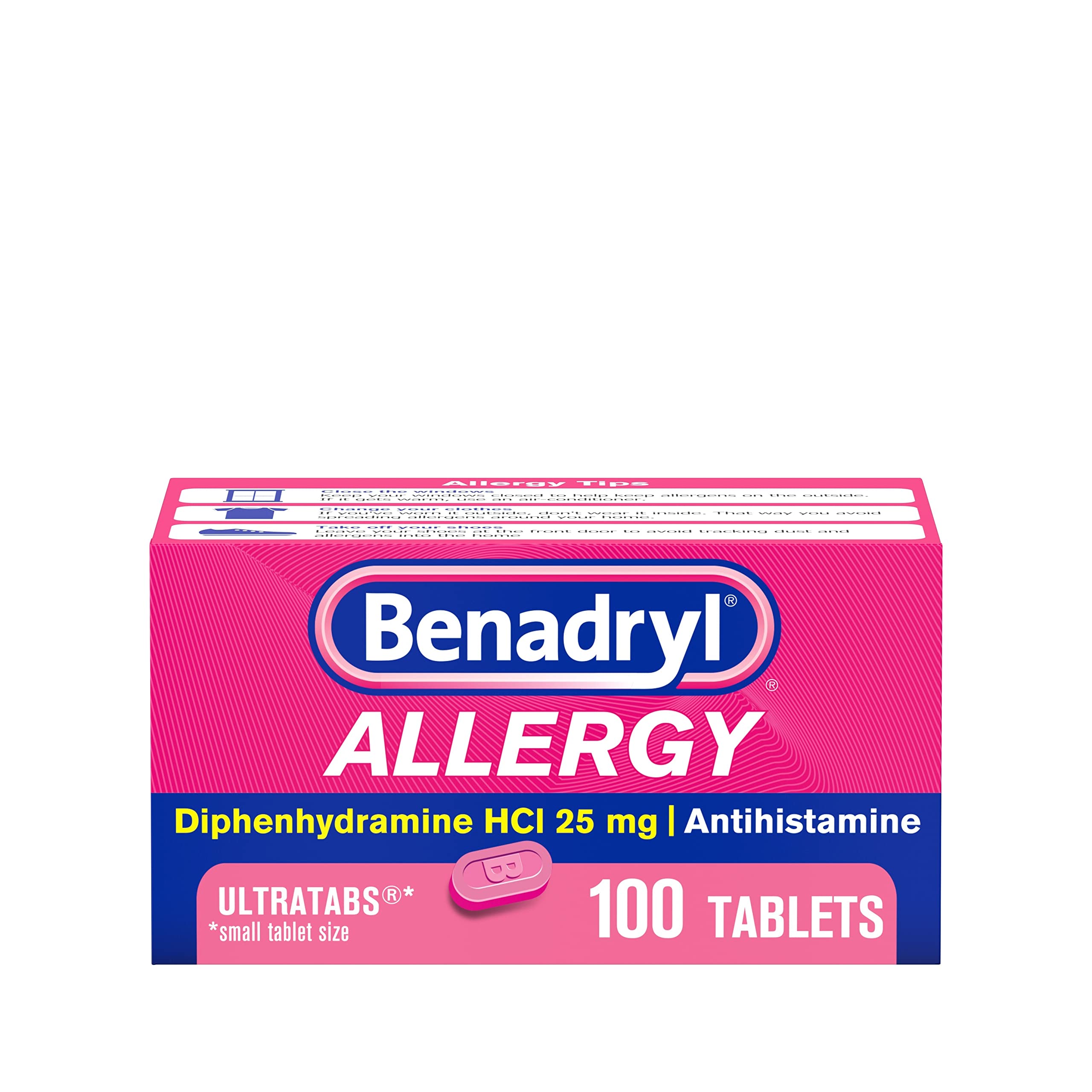 Benadryl Ultratabs Antihistamine Allergy Relief Tablets, Diphenhydramine HCl, 100 ct