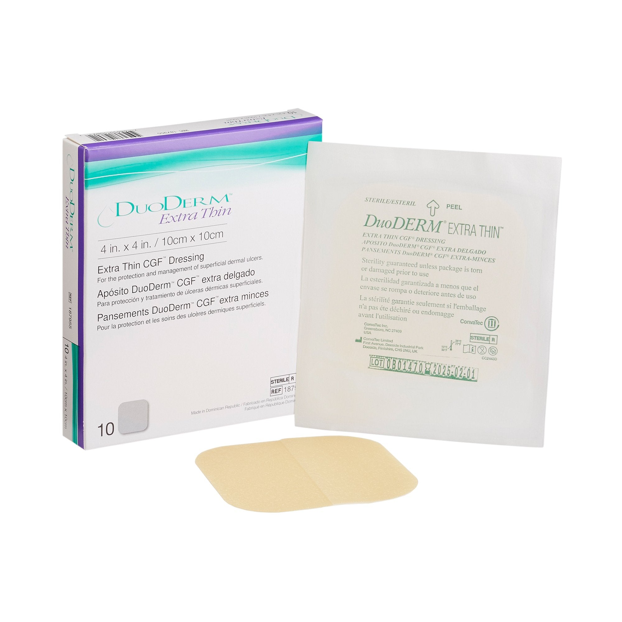 Hydrocolloid Dressing DuoDERM Extra Thin 4 X 4 Inch Square Sterile