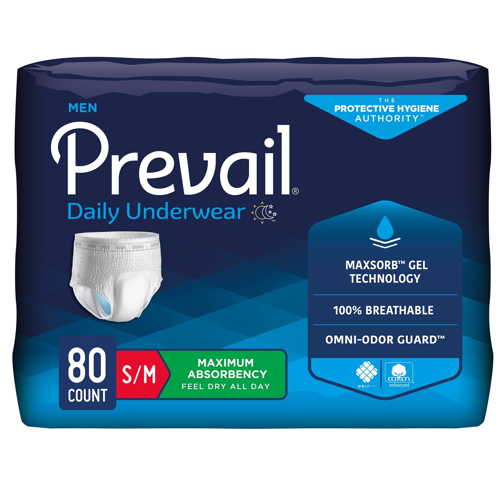 Male Adult Absorbent Underwear Prevail Men's Daily Underwear Pull On with Tear Away Seams Small / Medium Disposable Heavy Absorbency