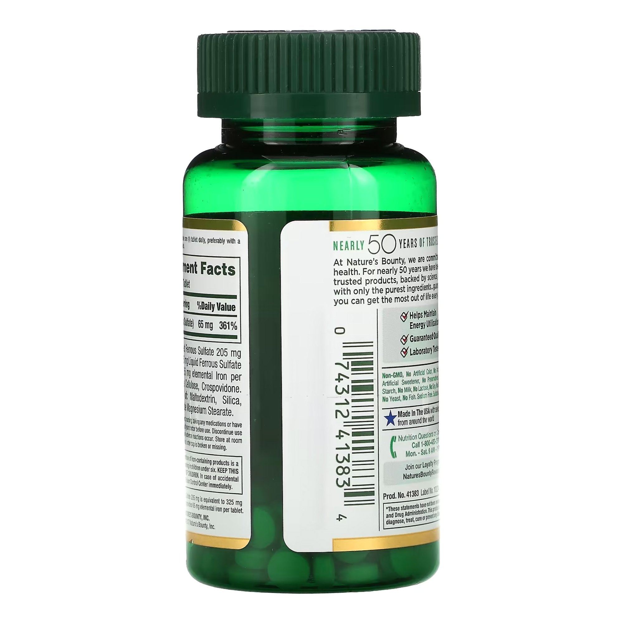 Mineral Supplement Nature's Bounty Iron 65 mg Strength Tablet 100 per Bottle