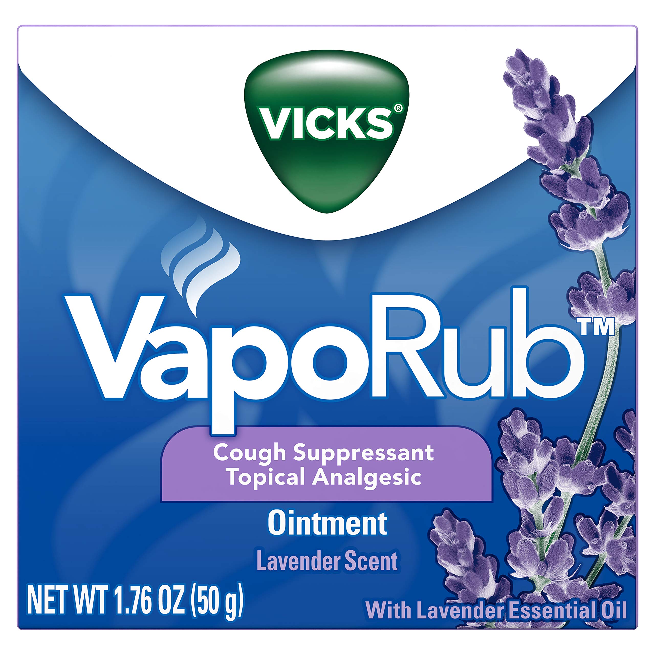Vicks VapoRub, Lavender Scent, Cough Suppressant, Topical Chest Rub & Analgesic Ointment, Medicated Vicks Vapors, Relief From Cough Due to Cold, Aches & Pains, 1.76oz