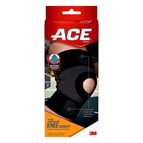 ACE Fitted Compression Knee Support Helps Stabilize Patella Injuries, Medium, Black/Gray, 1/Pack
