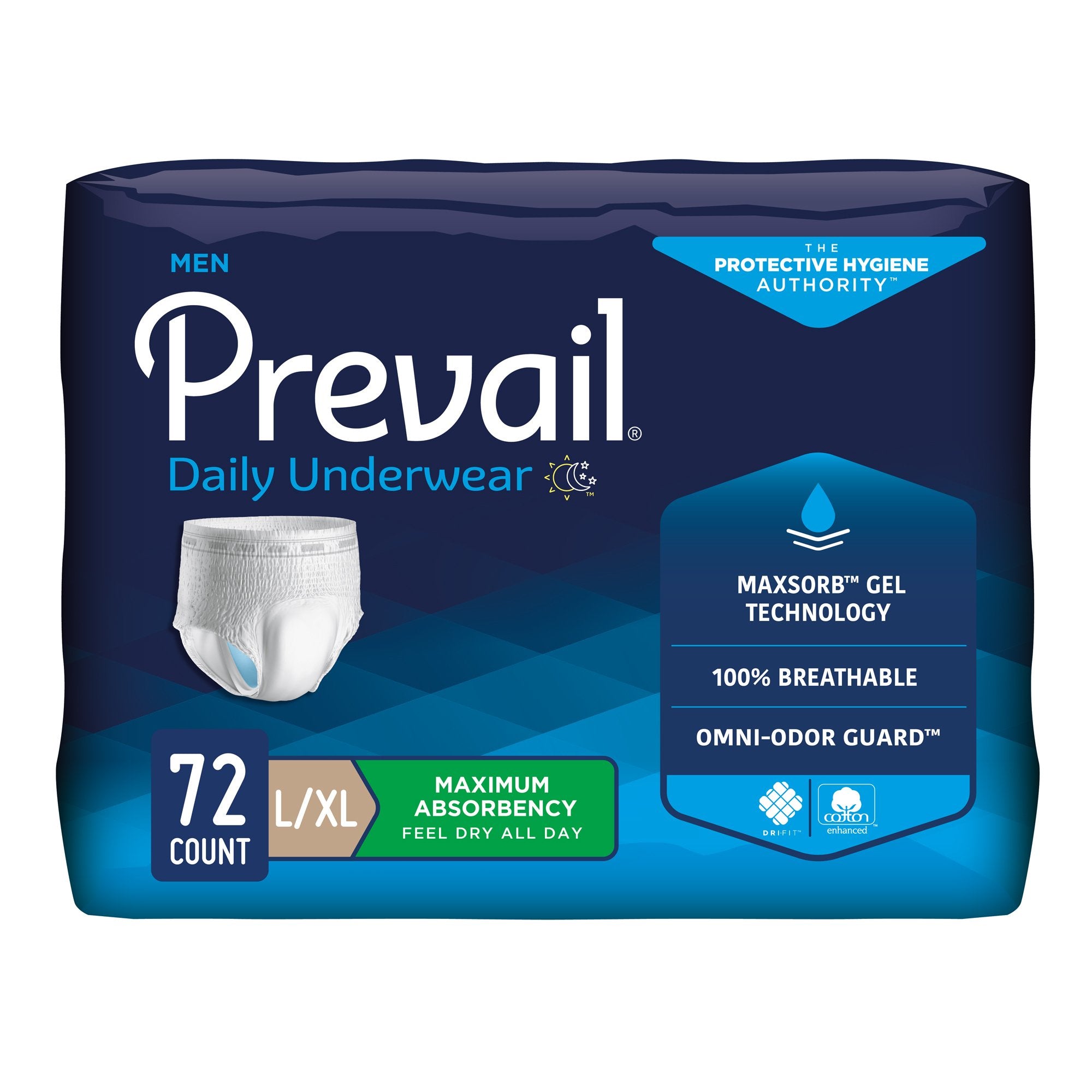 Male Adult Absorbent Underwear Prevail Men's Daily Underwear Pull On with Tear Away Seams Large Disposable Heavy Absorbency