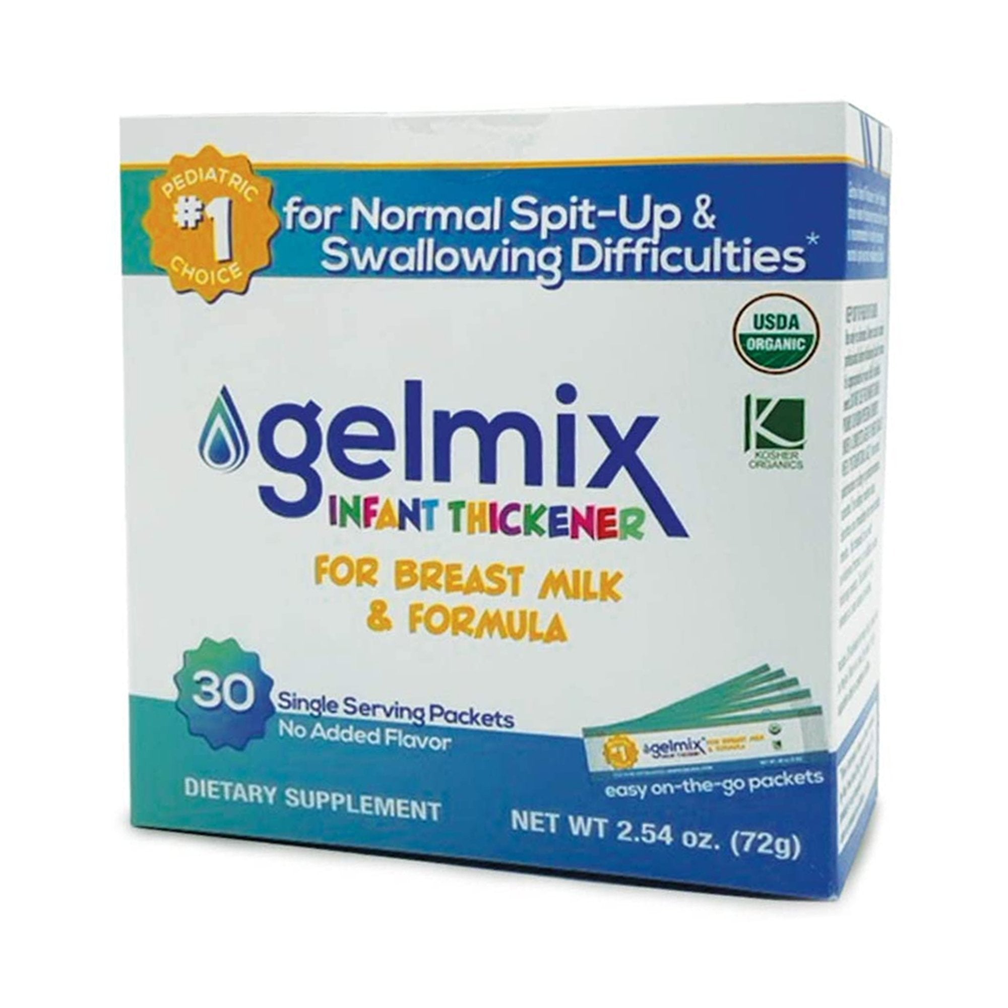 Infant Formula and Breast Milk Thickener Gelmix 2.4 Gram Individual Packet Unflavored Powder IDDSI Level 1 Slightly Thick