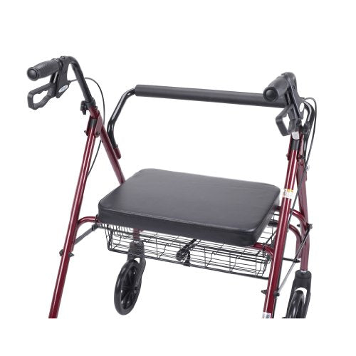 Drive Medical 10215RD-1 Bariatric Foldable Rollator Walker with Seat, Red
