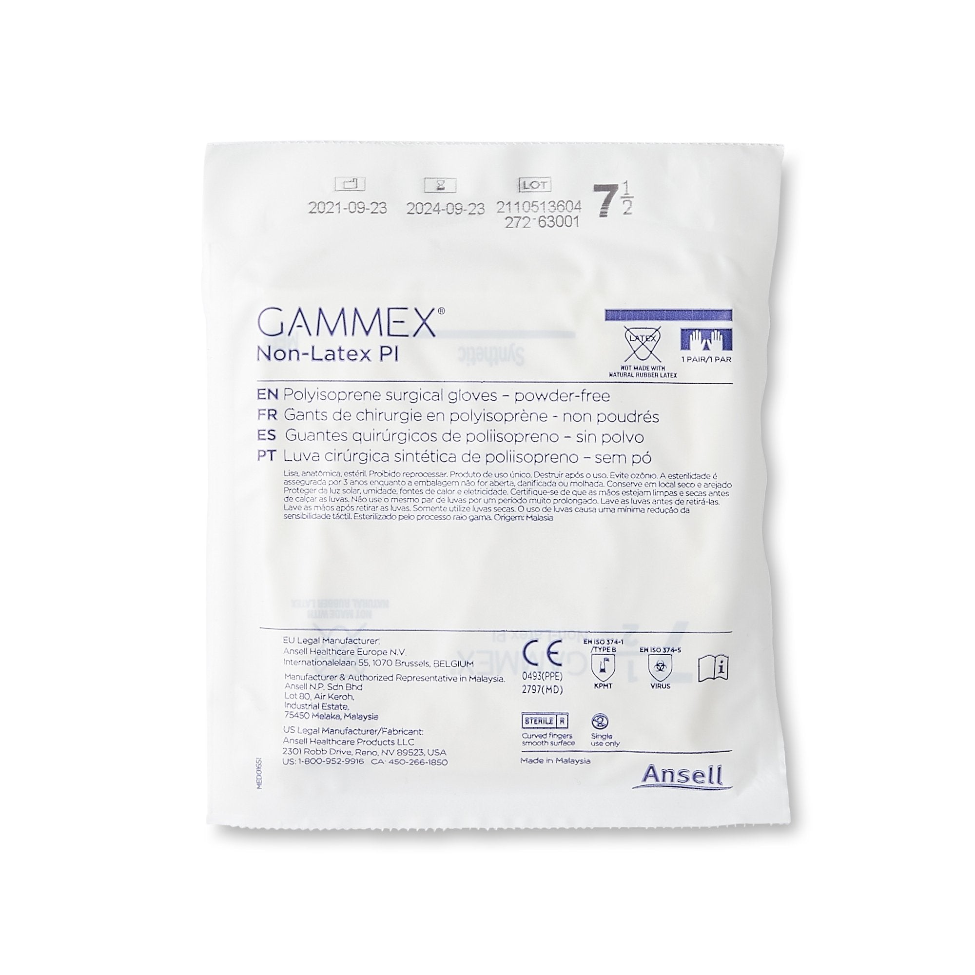 Surgical Glove GAMMEX Non-Latex PI Size 7.5 Sterile Polyisoprene Standard Cuff Length Micro-Textured White Chemo Tested