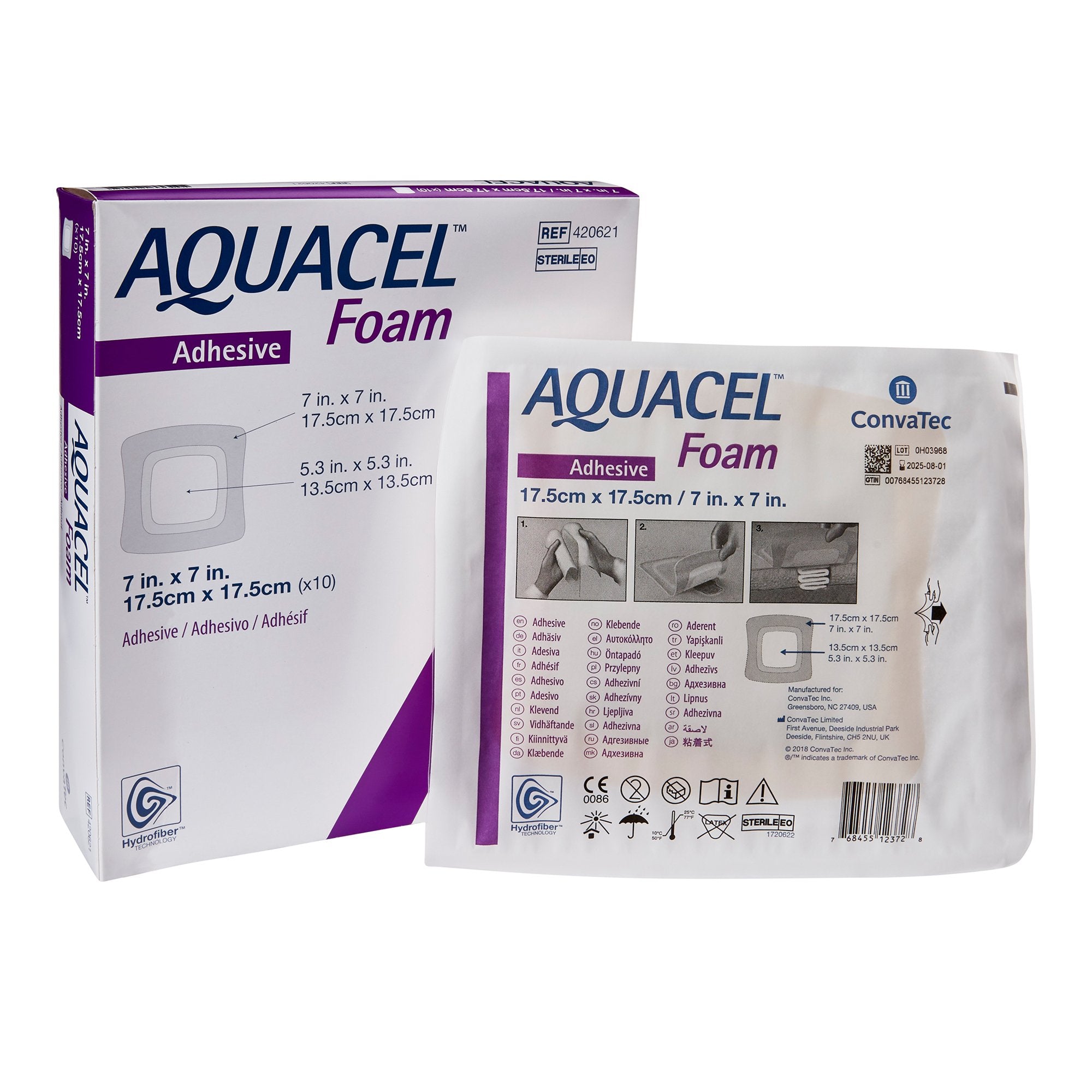Foam Dressing Aquacel 7 X 7 Inch With Border Film Backing Silicone Adhesive Square Sterile
