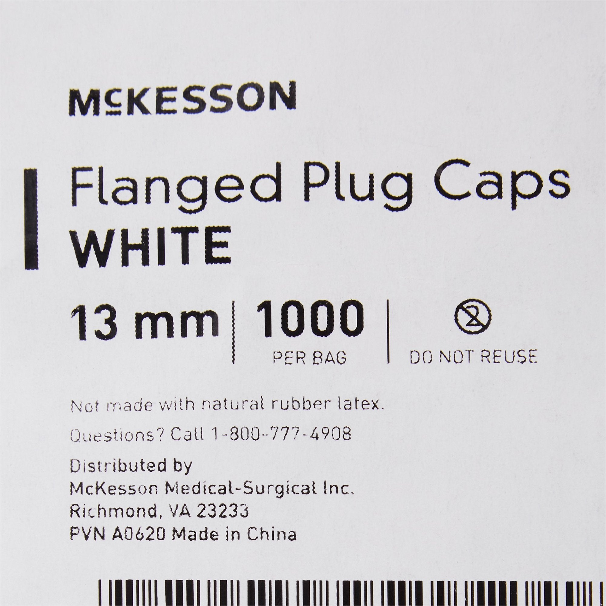 McKesson Tube Closure Polyethylene Flanged Plug Cap White 13 mm For Use with 13 mm Blood Drawing Tubes, Glass Test Tubes, Plastic Culture Tubes NonSterile