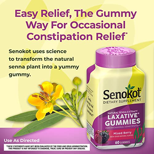 Senokot Dietary Supplement Laxative Gummies for Occasional Constipation Relief, Mixed Berry, 60 Count