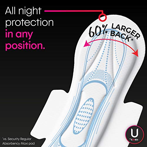 U by Kotex Security Maxi Feminine Pads with Wings, Overnight Absorbency, Unscented, 14 Count