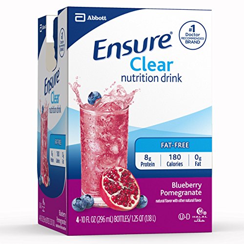 Ensure Clear Nutrition Drink, 0g fat, 8g of protein, Blueberry Pomegranate, 10 Fl Oz (Pack of 12)