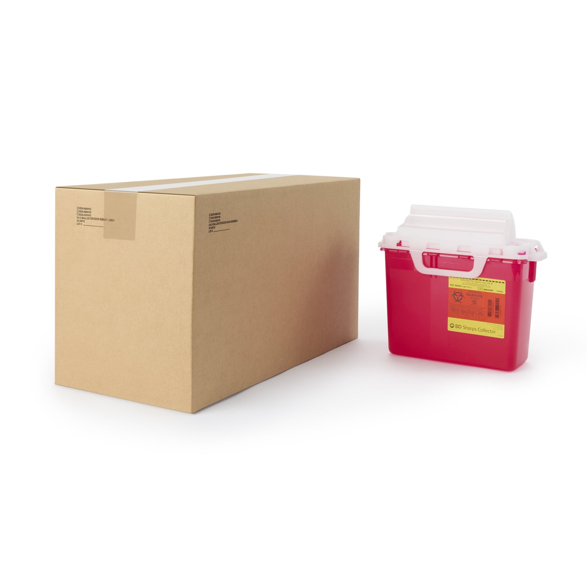Sharps Container BD Red Base 12-1/2 H X 10-7/10 W X 6 D Inch Horizontal Entry 2 Gallon