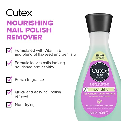 Nail Polish Remover by Cutex, Nourishing Nail Care, Leaves Nails Looking Healthy, Contains Vitamins E & Apricot Oil, 6.76 Fl Oz