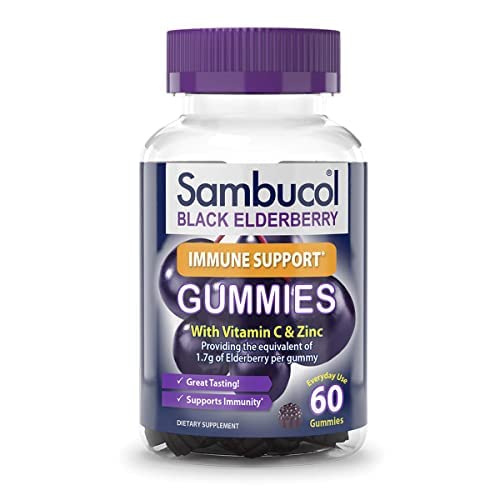 Sambucol Black Elderberry Gummies with Vitamin C & Zinc - Sambucus Elderberry Gummies for Immune Support, High Antioxidants, Gluten Free, Vegan, Elderberry with Zinc & Vitamin C for Adults - 60 Count